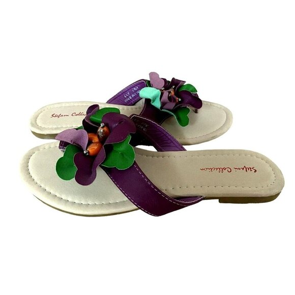 Stefani Collection Lily Flat Sandals Plum Purple Floral Slip-On Slides Sz 8.5M - Picture 6 of 6